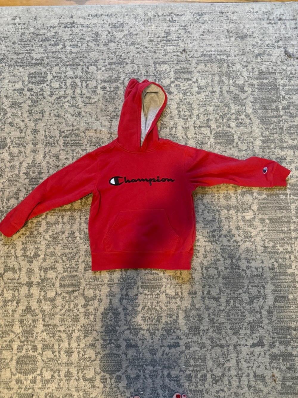 Champion Red Kids Hooded Sweatshirt with Script Logo